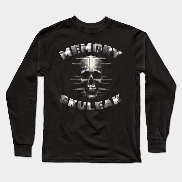 Creepy Glitch Skull: Digital Distortion Long Sleeve T-Shirt by MetalByte